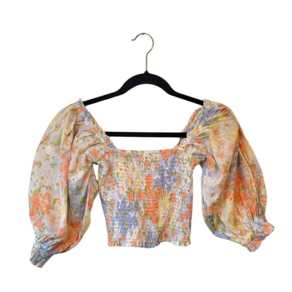 Billabong Women's Neon Floral Smocked Crop Top Size S - Picture 1 of 5